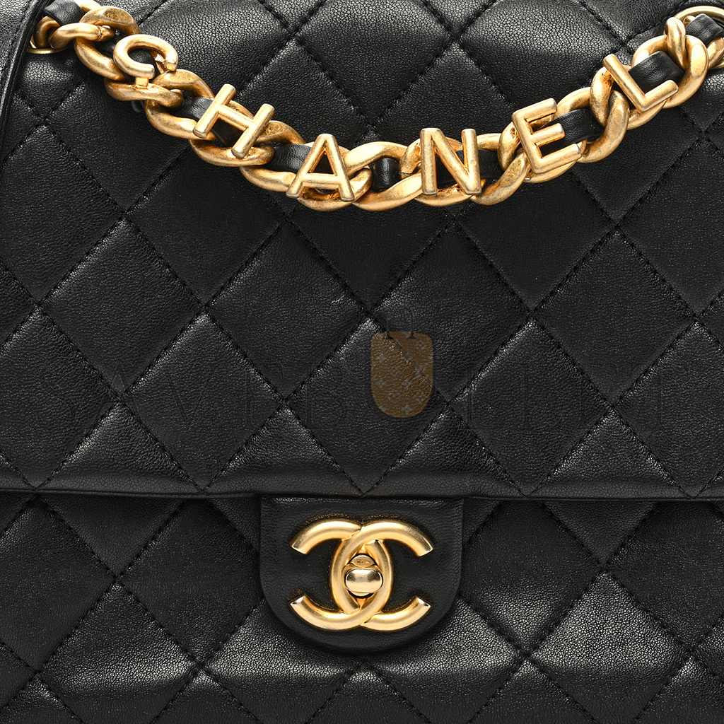 Ch*el master lambskin quilted chaine lettre square flap black (23*17*8cm)